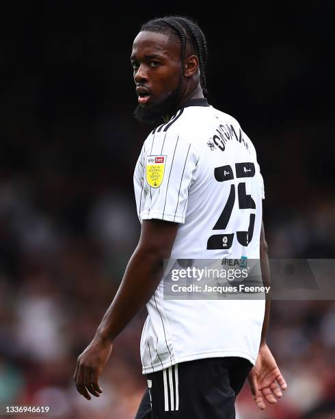 Joshua Onomah of Fulham looks on during the Sky Bet Championship match between Fulham and Stoke City at Craven Cottage on August 28, 2021 in London,...