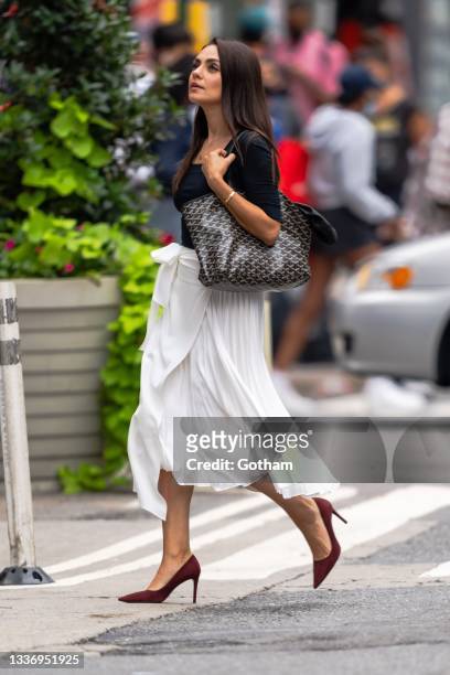 Mila Kunis is seen filming "Luckiest Girl Alive" in Midtown on August 28, 2021 in New York City.