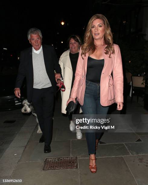 Karren Brady is seen on a night out with husband Paul Peschisolido and friends at Scott's restaurant in Mayfair on August 28, 2021 in London, England.