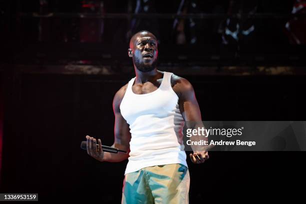 Stormzy performs on the main stage during Leeds Festival 2021 at Bramham Park on August 28, 2021 in Leeds, England.
