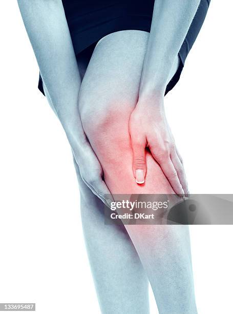 a black and white photo showing red knee pain - varicose vein stock pictures, royalty-free photos & images