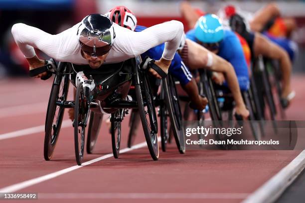 Marcel Hug of Team Switzerland on his way to winning gold in the Men’s 5000m - T54 Final on day 4 of the Tokyo 2020 Paralympic Games at Olympic...