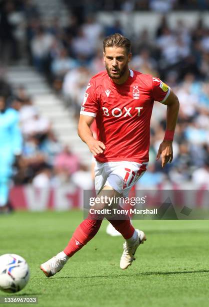 Philip Zinckernagel of Nottingham Forest during the Sky Bet Championship match between Derby County and Nottingham Forest at Pride Park Stadium on...