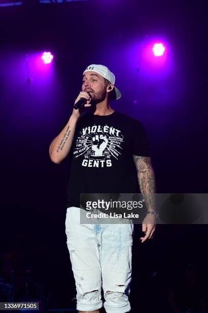 Brett Young performs on the GMC Sierra Stage during the Citadel Country Spirit USA concert at Ludwig's Corner on August 28, 2021 in Glenmoore,...