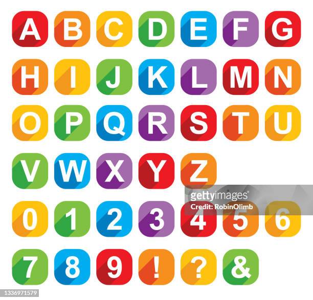 colorful squares alphabet - long shadow stock illustrations