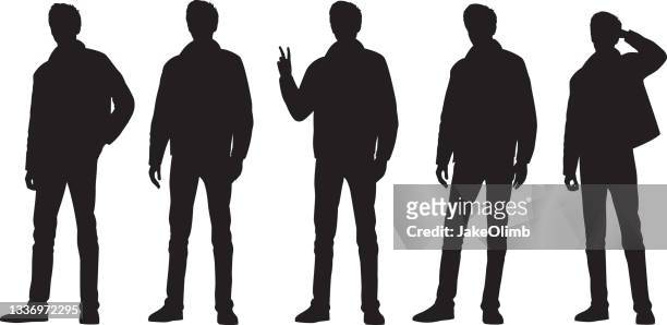 silhouetten-set für junge erwachsene - mann frontal ganzkörper jacket stock-grafiken, -clipart, -cartoons und -symbole