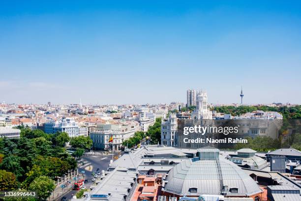 madrid city skyline and cibeles palace visible, on a sunny day in spain - madrid travel stock pictures, royalty-free photos & images