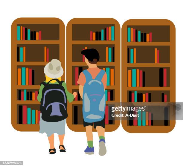 little kids library - public library stock illustrations