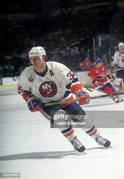 Steve Thomas of the New York Islanders skates on the ice during a 1993 Conference Finals game against the Montreal Canadiens in May, 1993 at the...