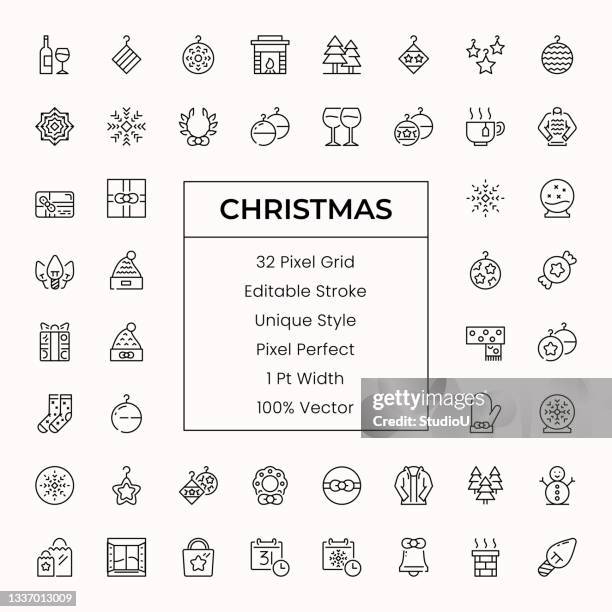 stockillustraties, clipart, cartoons en iconen met christmas line icons - kerstkous