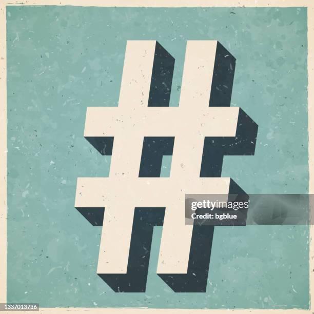hashtag. icon in retro vintage style - old textured paper - hashtag stock illustrations