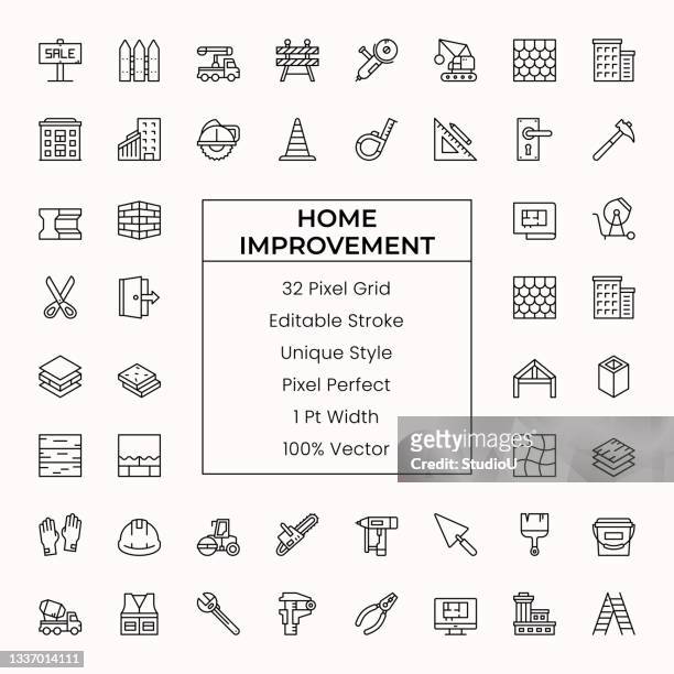 stockillustraties, clipart, cartoons en iconen met home improvement line icons - huisuitbreiding