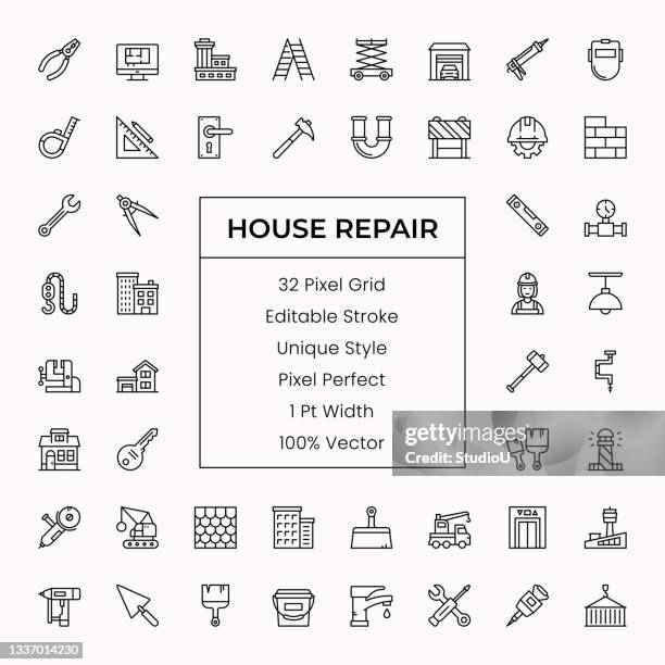 stockillustraties, clipart, cartoons en iconen met house repair line icons - home decor