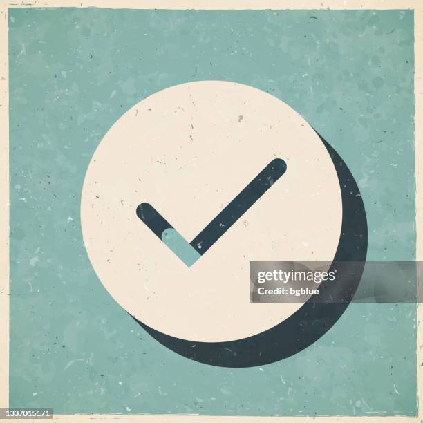 check mark. icon in retro vintage style - old textured paper - cheque background stock illustrations