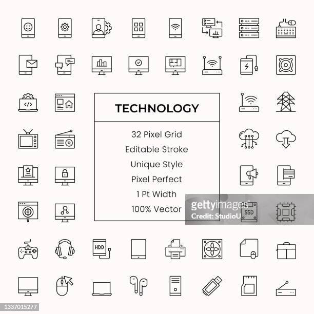technology line icons - communications tower editable stock illustrations
