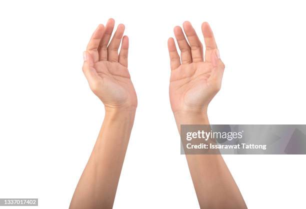 female hand holding, isolated on white background hand isolated on white background - women prayer stock-fotos und bilder