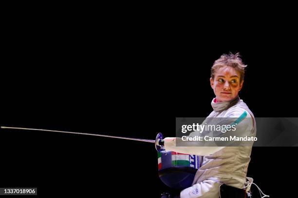 Beatrice Vio of Team Italy competes against Gyongyi Dani of Team Hungary during the Women's Foil team Semi-final on day 5 of the Tokyo 2020...