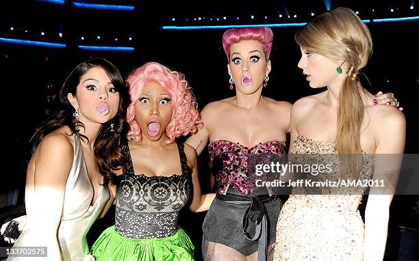 Selena Gomez, Nicki Minaj, Katy Perry and Taylor Swift in the audience at the 2011 American Music Awards at the Nokia Theatre L.A. LIVE on November...