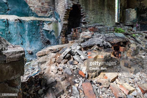 collapsed room in an abandoned building - collapsing stock pictures, royalty-free photos & images