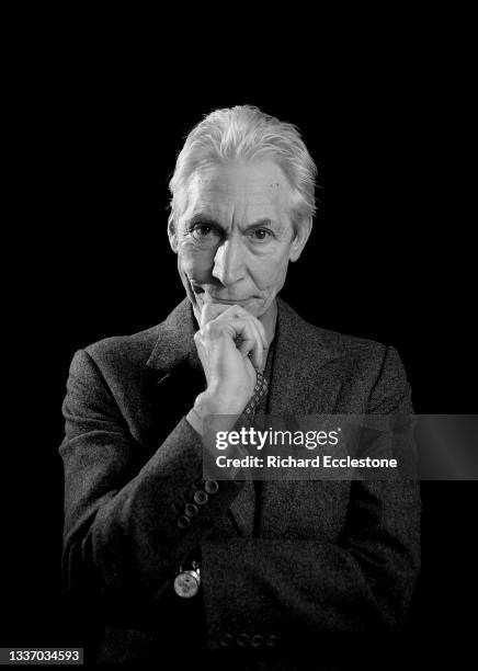 Portrait of Charlie Watts, English musician and drummer with The Rolling Stones, shot at the Soho Hotel in London, 1st February 2008.