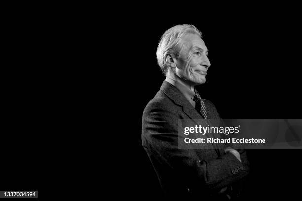 Portrait of Charlie Watts, English musician and drummer with The Rolling Stones, shot at the Soho Hotel in London, 1st February 2008.