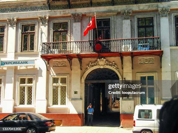 building of turkey's embassy with turkish flag in odessa - turkish embassy stock pictures, royalty-free photos & images