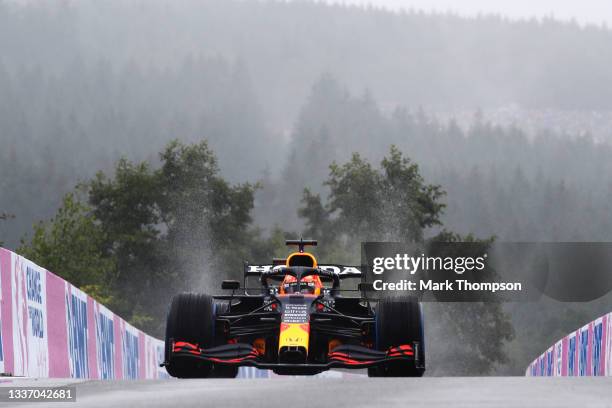 Max Verstappen of the Netherlands driving the Red Bull Racing RB16B Honda in the Pitlane prior to the F1 Grand Prix of Belgium at Circuit de...