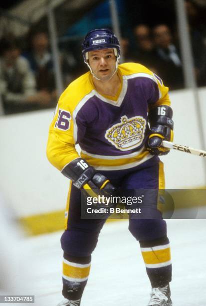 Marcel Dionne of the Los Angeles Kings skates on the ice during a 1981 Preliminary Round playoff game against the New York Rangers in April, 1981 at...