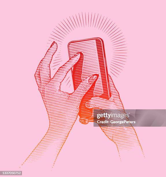 woman's hands using smart phone - scrolling mobile stock illustrations