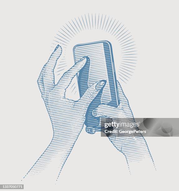 woman's hands using smart phone - squeeze stock illustrations