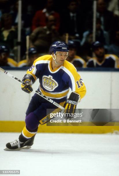 Marcel Dionne of the Los Angeles Kings skates on the ice during an NHL game circa 1982.