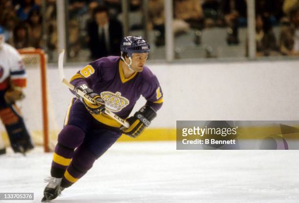 Marcel Dionne of the Los Angeles Kings skates on the ice during the 1980 Preliminary Round playoff game against the New York Islanders in April, 1980...