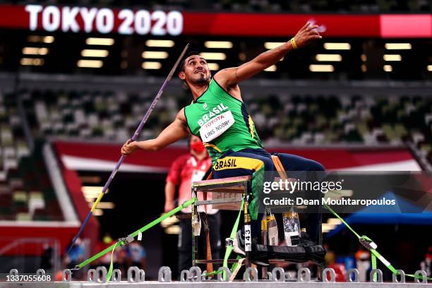 Cicero Valdiran Lins Nobre of Team Brazil competes in the Men’s Javelin Throw – F57 Final on day 4 of the Tokyo 2020 Paralympic Games at Olympic...