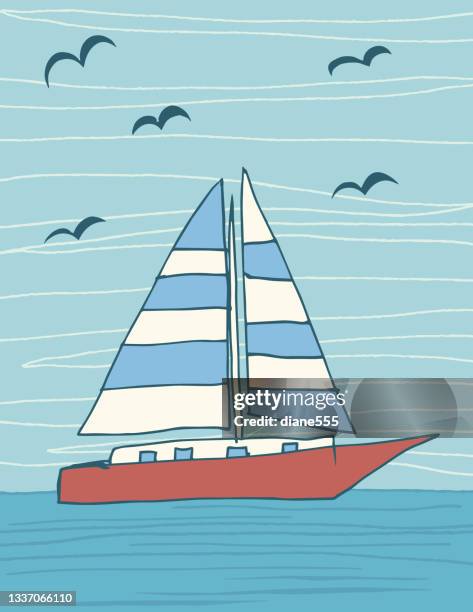handdrawn sailing scene - regatta stock illustrations