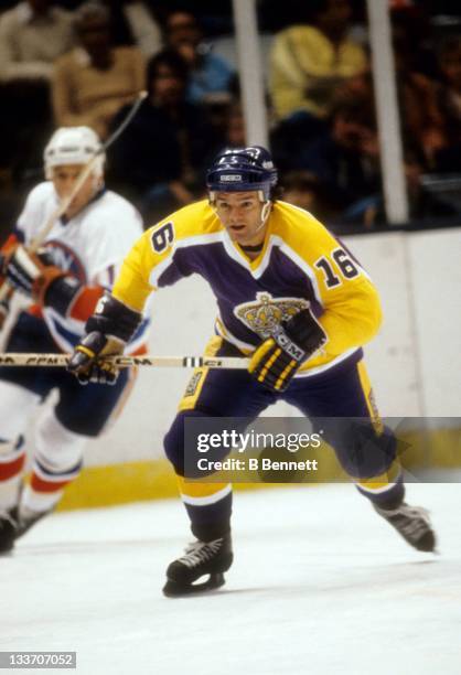 Marcel Dionne of the Los Angeles Kings skates on the ice during an NHL game against the New York Islanders on October 20, 1981 at the Nassau Coliseum...