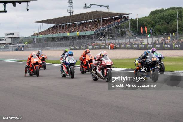 The MotoGP riders start from the grid during the MotoGP race during the MotoGP of Great Britain - Race at Silverstone Circuit on August 29, 2021 in...