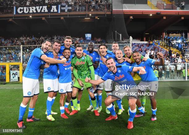 Lorenzo Insigne, Andrea Petagna, Kalidou Koulibaly, Kostas Manolas, and Alex Meret of Napoli during the Serie A match between Genoa CFC and SSC...