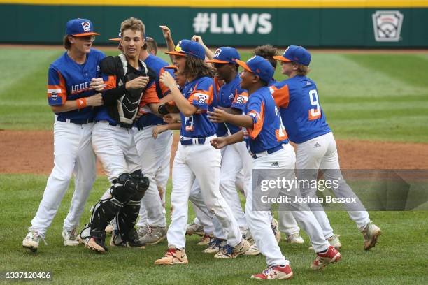 Team Michigan celebrates winning the 2021 Little League World Series game against Team Ohio at Howard J. Lamade Stadium on August 29, 2021 in...