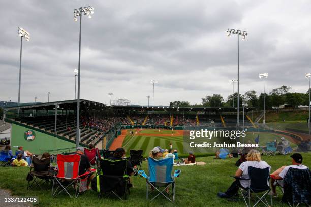 Fans watch as Team Michigan play Team Ohio during the 2021 Little League World Series championship game at Howard J. Lamade Stadium on August 29,...