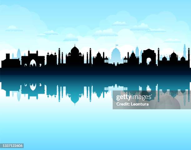 india skyline silhouette (all buildings are complete, detailed and moveable) - india cityscape stock illustrations