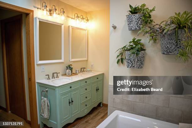 bathroom renovation: after - fitting stockfoto's en -beelden