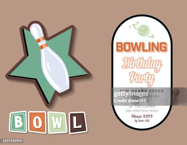 retro style bowling birthday party invitation template - bowling party stock illustrations