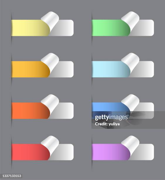 infographic stickers, tags and labels with cut effect. pastel colors stickers with curled corner - rectangle infographic stock illustrations