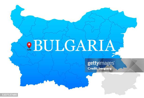 bulgaria blue map with regions - sofia stock illustrations