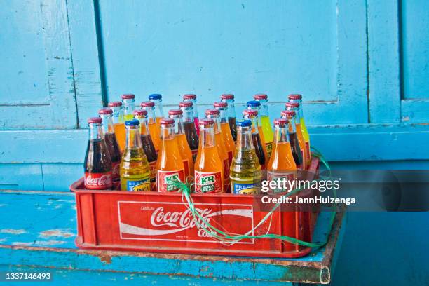 cuzco, peru: colorful soft drinks at market - soda bottle imagens e fotografias de stock