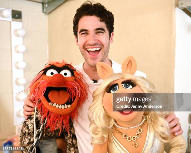 Animal, Darren Criss and Miss Piggy pose backstage during Elsie Fest 2021: Broadway's Outdoor Music Festival at Prospect Park Bandshell on August 29,...