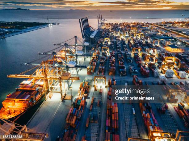 moving transportation truck with product e-commerce working industry area cargo container box ship import to in port of capital hongkong south east asia - river east stock pictures, royalty-free photos & images