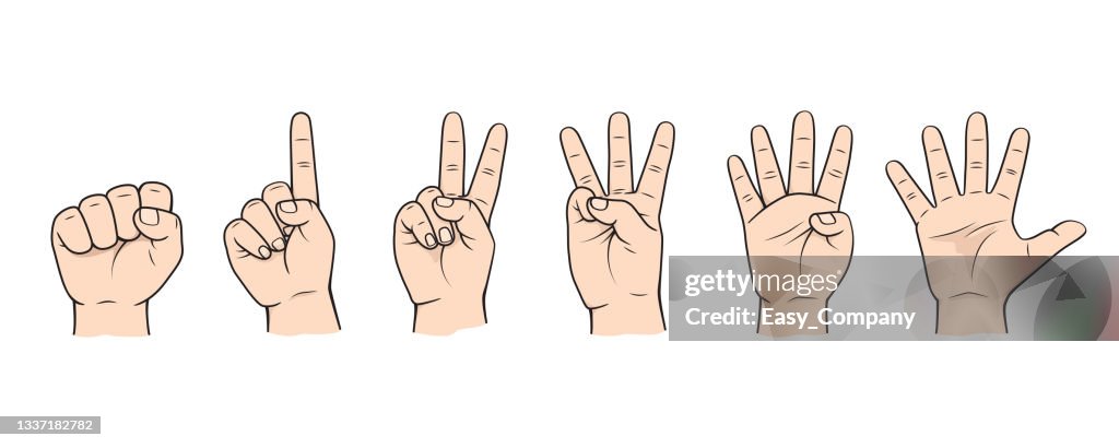 Fingers for teaching early counting in children education Stock Illustrationhands - body parts number 0, 1, 2, 3, 4, 5
