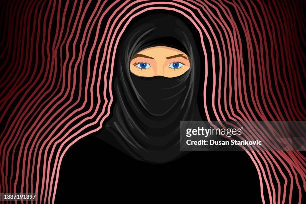 stockillustraties, clipart, cartoons en iconen met muslim woman - one mid adult woman only