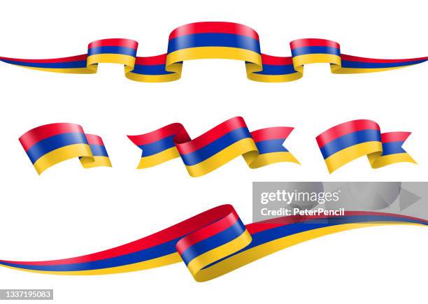 armenia flag ribbon set - vector stock illustration - armenian flag stock illustrations